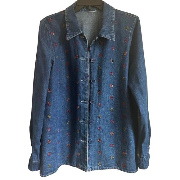 Vintage Samantha Edwards Embroidered Denim Shirt M Western Cottage Jean Button - Picture 6 of 9